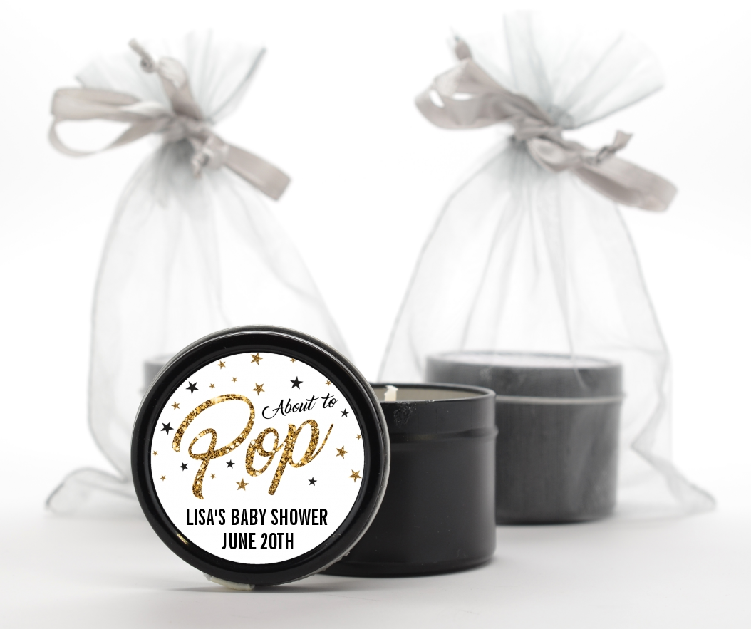 About To Pop Glitter - Baby Shower Black Candle Tin Favors