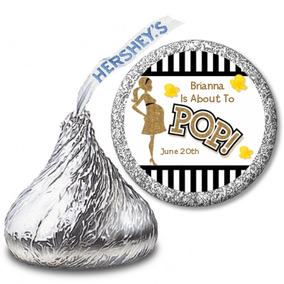 About To Pop Gold Glitter - Hershey Kiss Baby Shower Sticker Labels