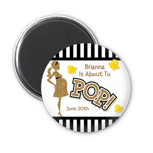 About To Pop Gold Glitter - Personalized Baby Shower Magnet Favors