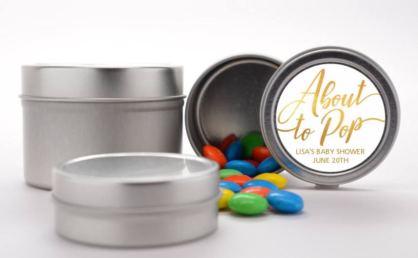 About To Pop Metallic - Custom Baby Shower Favor Tins