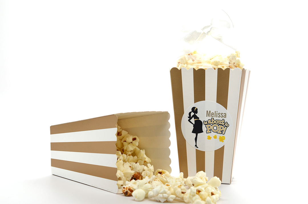 About To Pop Mommy Gold - Personalized Baby Shower Popcorn Boxes - Set of 12