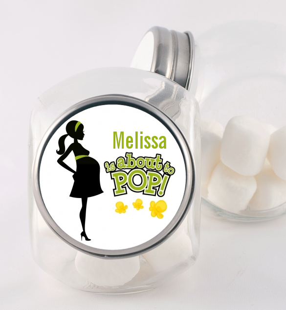 About To Pop Mommy Green - Personalized Baby Shower Candy Jar