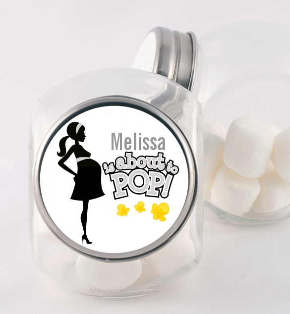 About To Pop Mommy Grey - Personalized Baby Shower Candy Jar