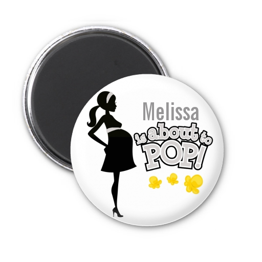 About To Pop Mommy Grey - Personalized Baby Shower Magnet Favors