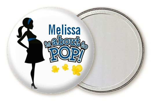 About To Pop Mommy Navy Blue - Personalized Baby Shower Pocket Mirror Favors