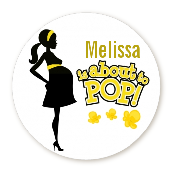 About to Pop Mommy Yellow - Round Personalized Baby Shower Sticker Labels