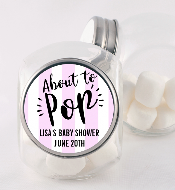 About To Pop Stripes - Personalized Baby Shower Candy Jar