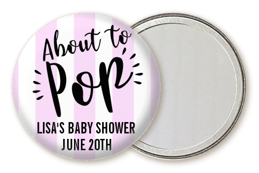 About To Pop Stripes - Personalized Baby Shower Pocket Mirror Favors