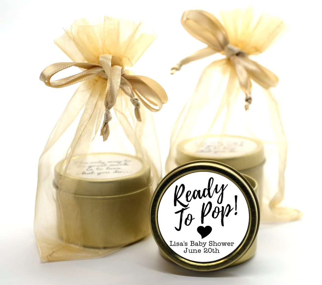 Ready To Pop Black and White - Baby Shower Gold Tin Candle Favors