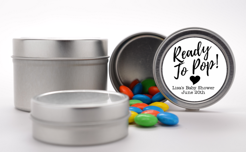 Ready To Pop Black and White - Custom Baby Shower Favor Tins