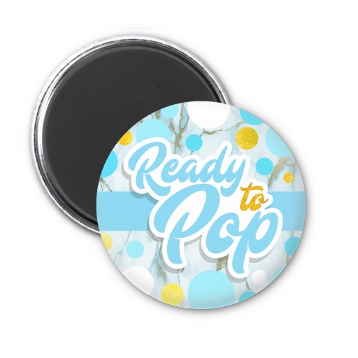 Ready To Pop Blue Gold - Personalized Baby Shower Magnet Favors