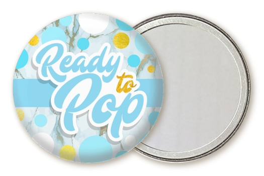 Ready To Pop Blue Gold - Personalized Baby Shower Pocket Mirror Favors