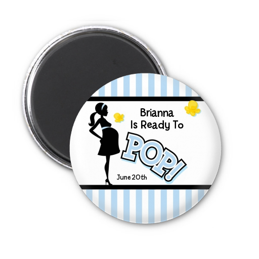 Ready To Pop Blue - Personalized Baby Shower Magnet Favors