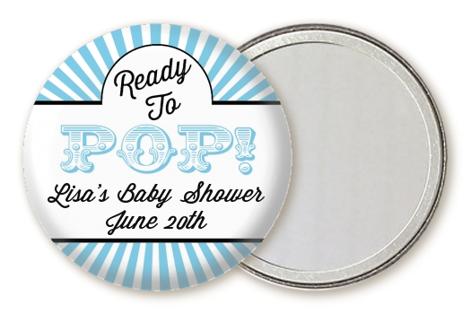 Ready To Pop Blue Stripes - Personalized Baby Shower Pocket Mirror Favors