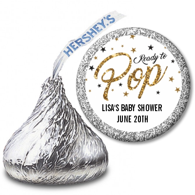 Ready To Pop Gold Glitter - Hershey Kiss Baby Shower Sticker Labels