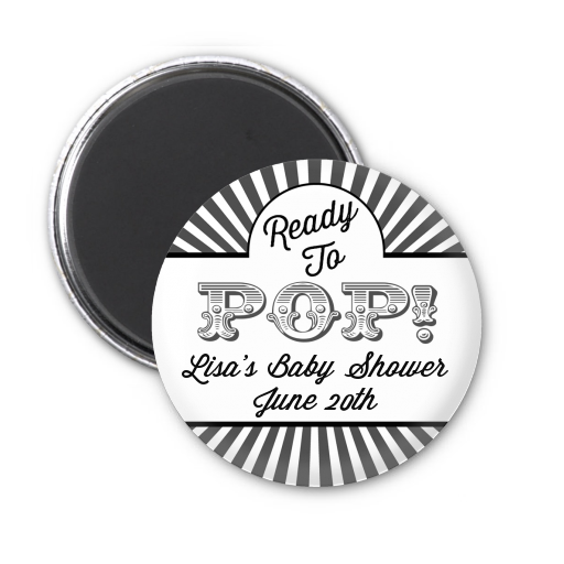 Ready To Pop Gray Stripes - Personalized Baby Shower Magnet Favors