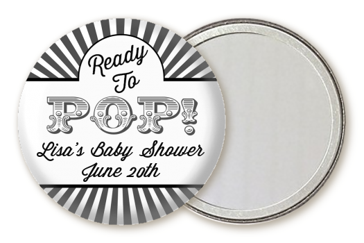 Ready To Pop Gray Stripes - Personalized Baby Shower Pocket Mirror Favors