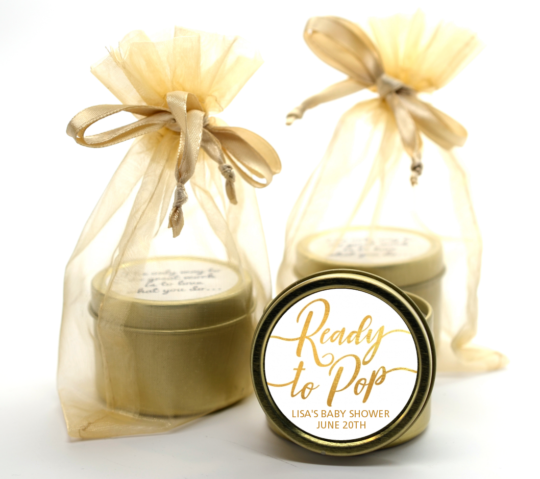 Ready To Pop Metallic - Baby Shower Gold Tin Candle Favors