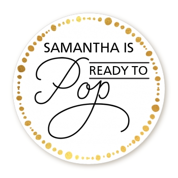 Ready To Pop Metallic Dots - Round Personalized Baby Shower Sticker Labels