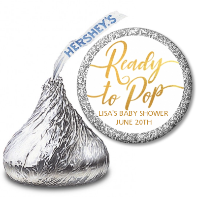 Ready To Pop Metallic - Hershey Kiss Baby Shower Sticker Labels