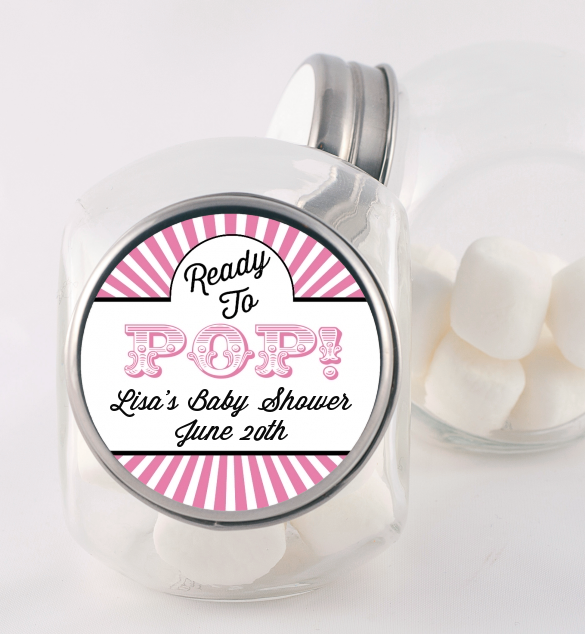 Ready To Pop Pink Stripes - Personalized Baby Shower Candy Jar