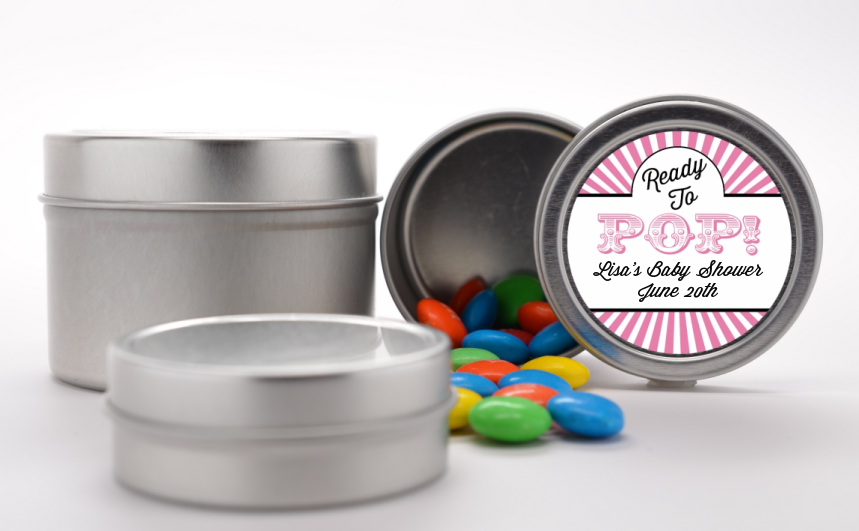 Ready To Pop Pink Stripes - Custom Baby Shower Favor Tins