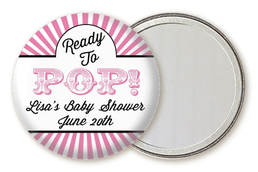 Ready To Pop Pink Stripes - Personalized Baby Shower Pocket Mirror Favors