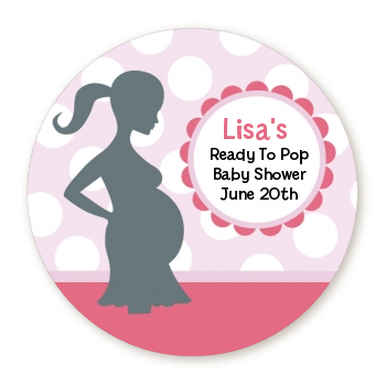 Ready To Pop Pink with white dots - Round Personalized Baby Shower Sticker Labels