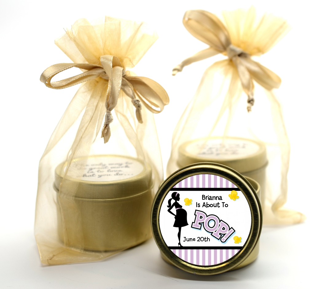Ready To Pop Purple - Baby Shower Gold Tin Candle Favors