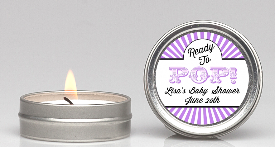 Ready To Pop Purple Stripes - Baby Shower Candle Favors