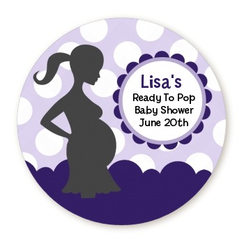 Ready To Pop Purple with white dots - Round Personalized Baby Shower Sticker Labels