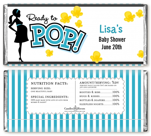 Ready To Pop Teal - Personalized Baby Shower Candy Bar Wrappers