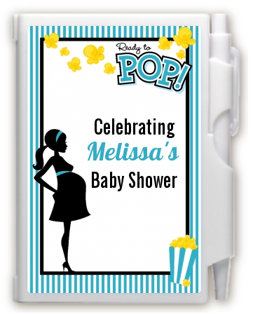 Ready To Pop Teal - Baby Shower Personalized Notebook Favor