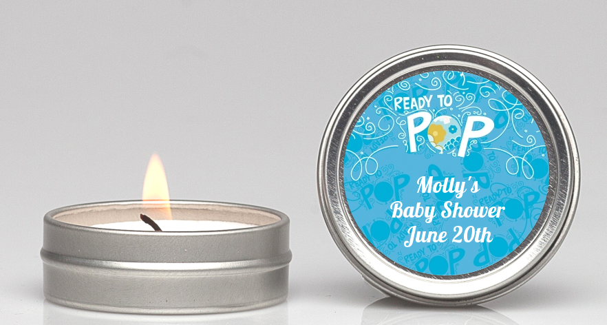 She's Ready To Pop Blue - Baby Shower Candle Favors
