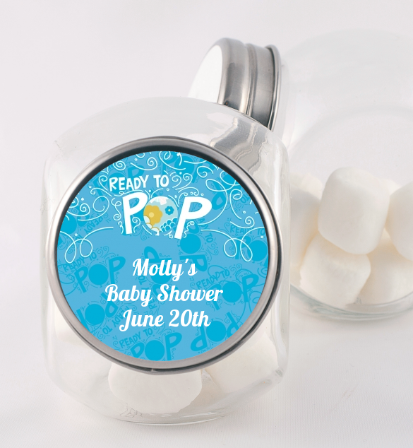 She's Ready To Pop Blue - Personalized Baby Shower Candy Jar