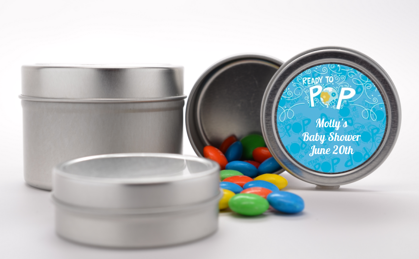 She's Ready To Pop Blue - Custom Baby Shower Favor Tins