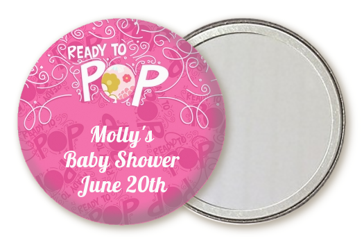 She's Ready To Pop Pink - Personalized Baby Shower Pocket Mirror Favors